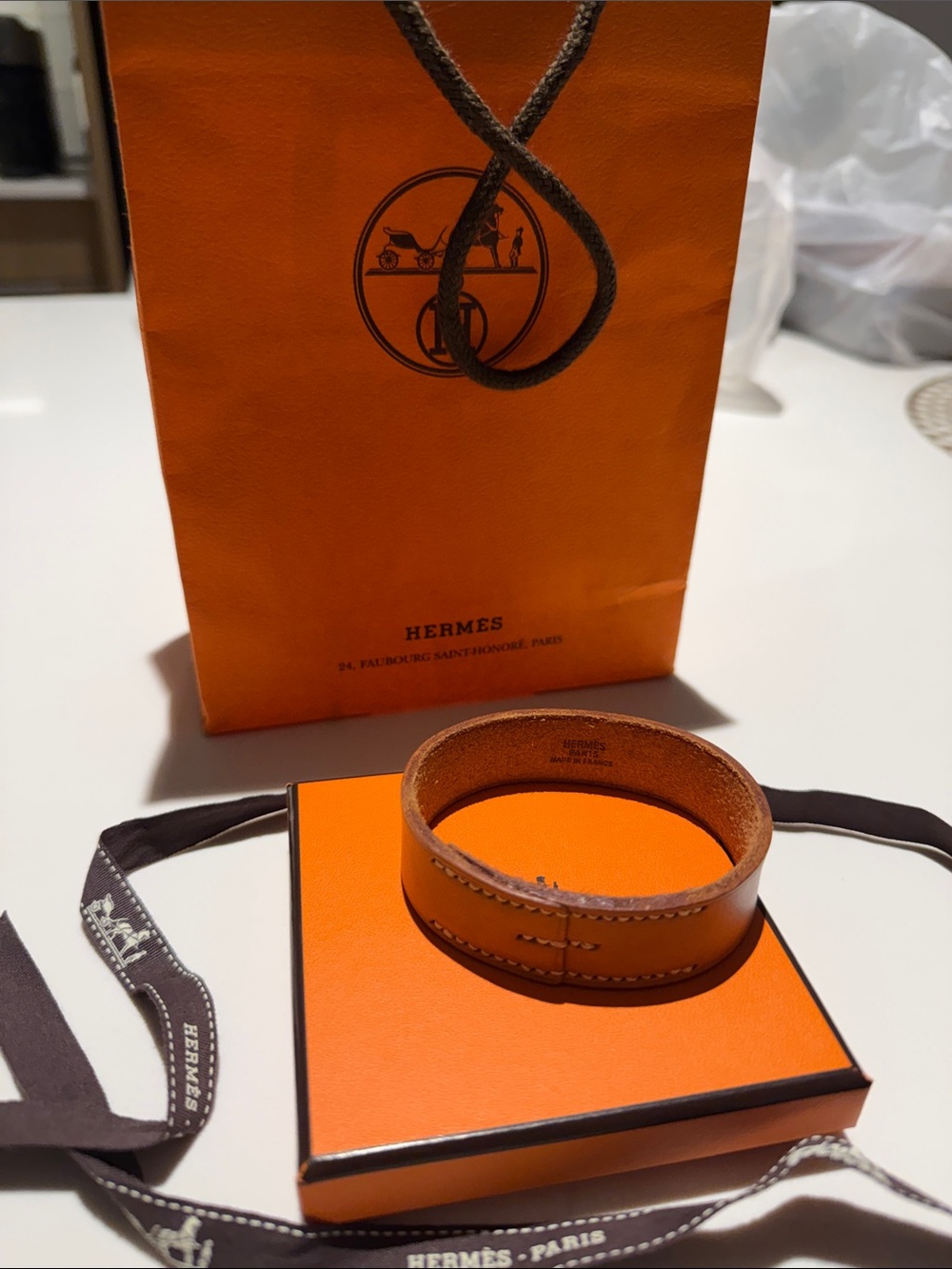 Hermes Leather Unisex Bangle Bracelet